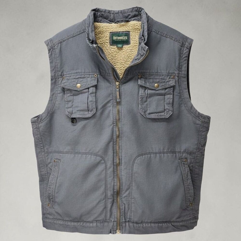 Outdoor Life Sherpa Lined Vest Men XXL Gray Canvas Workwear Utilitarian Gorpcore